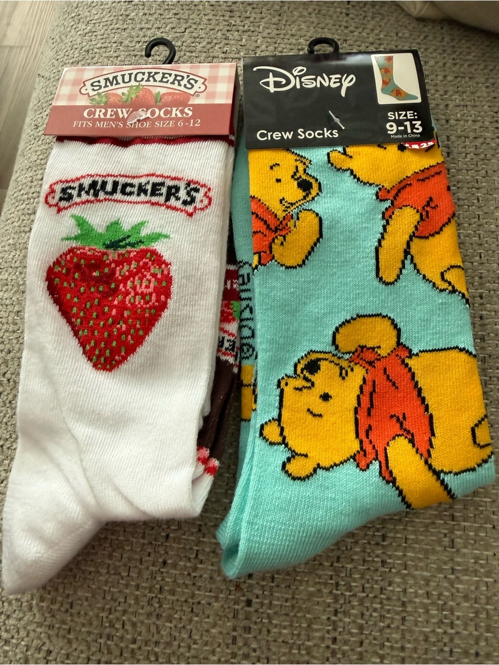 Disney Winnie the Pooh Aqua & Yellow Crew Socks Smuckers.